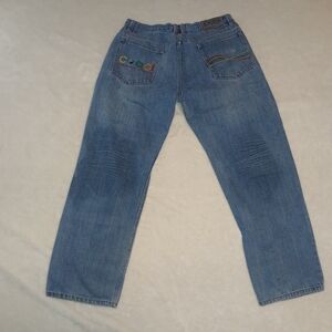 COOGI Relaxed Fit Blue Jeans with Colorful Stitching